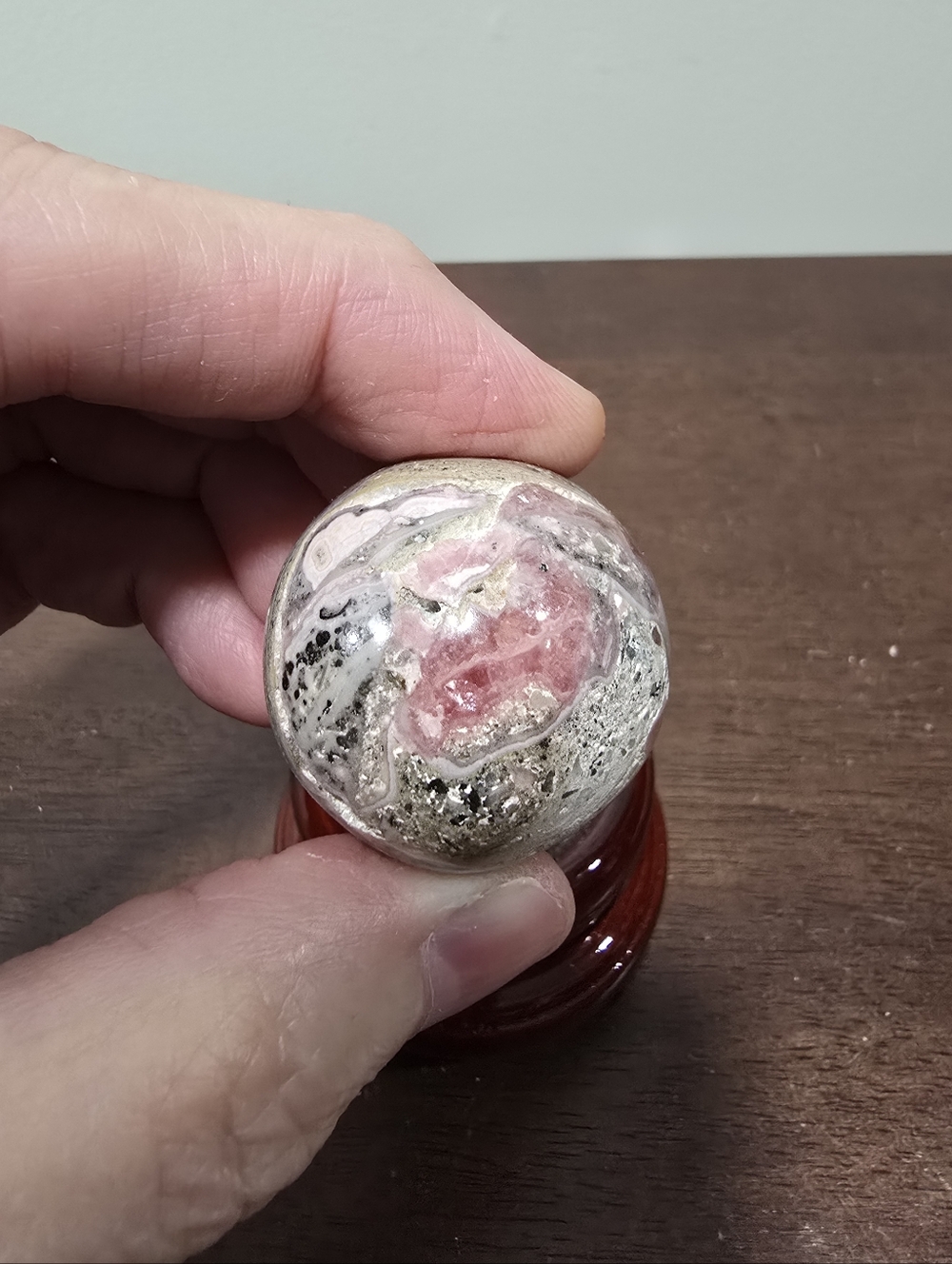 Rhodochrosite Crystal Sphere 33 mm